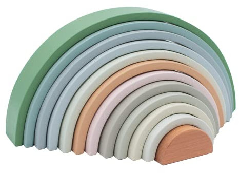 Wooden Stacking Toy Rainbow Building Blocks – pastel coloured, educational puzzle, geometric, arch toy, birthday gift, toy for children, XL Size12 pieces