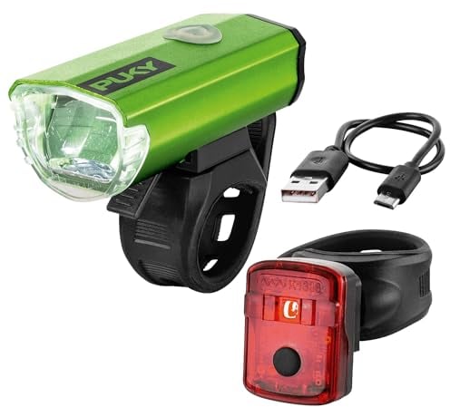 PUKY LUMI LED-Frontscheinwerfer & Rücklicht-Set | Seitliche Sichtbarkeit | Werkzeuglose Montage | Für 20 Fahrräder & LS-PRO | StVZO-Zugelassen | Micro-USB Aufladbar | Flexibles Design | Farbe Grün