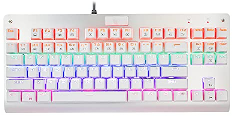 MarsHopper Teclado mecánico Z-77 75% – 87 teclas sin teclas, interruptores táctiles Outemu marrón, diseño blanco, retroiluminación RGB multicolor, giro N-Key, múltiples modos de iluminación