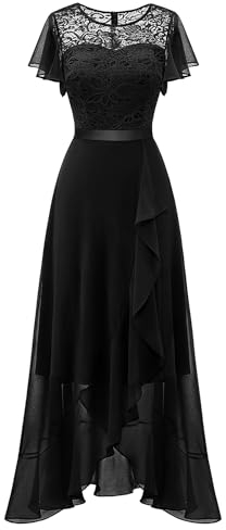 Berylove Cocktailkleid Damen Lang Kleid Schwarz Schlitz Lang Damen Kleider Elegant Abendkleid Lang Elegant für Hochzeit BLP7051 Black XL
