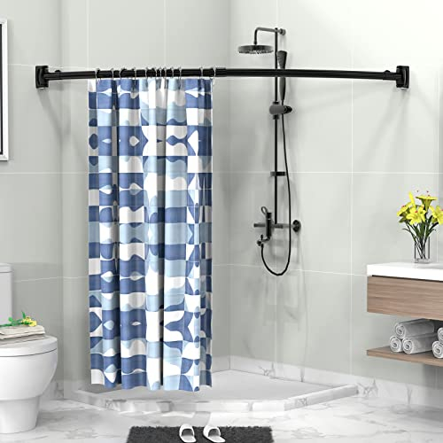 Duschvorhangstangen Rundbogen Halterung Ausziehbare Edelstahl 90-160cm Duschstange Winkelstange Badewanne Schiene Mit 24 Vorhangring für Badezimmer,Badewanne,Balkon, Umkleidekabine-Schwarz