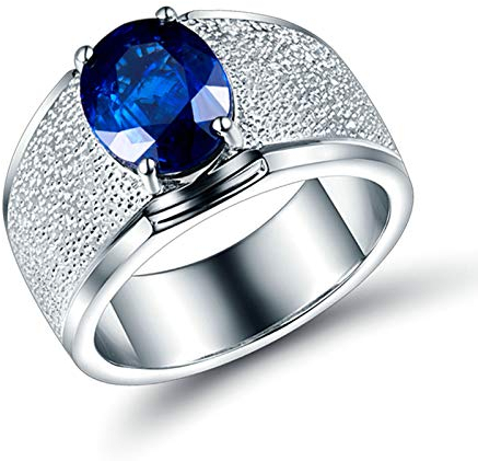 Lieson 750 Gold Ring Herren 18K, Hochzeit Ring Männer Matt Breit Solitär 2ct Oval Saphir Verlobung Ring Weißgold Gr.62 (19.7)