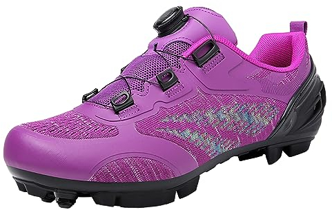 PENXZT Fahrradschuhe Damen MTB Schuhe Mountainbike Schuhe Kompatible SPD Cleats Atmungsaktive Outdoor-Fahrradschuhe,Lila,39 EU