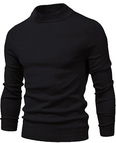 Cooleep Mens Turtleneck Jumper Sweater Slim Fit Knitted Jumpers Thermal Long Sleeve Roll Neck Tops for Men Black M