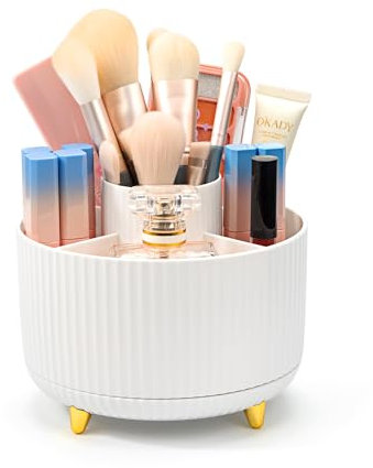 Kosmetik Make Up Organizer, 360°Drehbarer Schminke Pinsel Organizer Schminkaufbewahrung für Frisiertisch, Schlafzimmer, Bad, Büro Schreibtisch (Weiß)