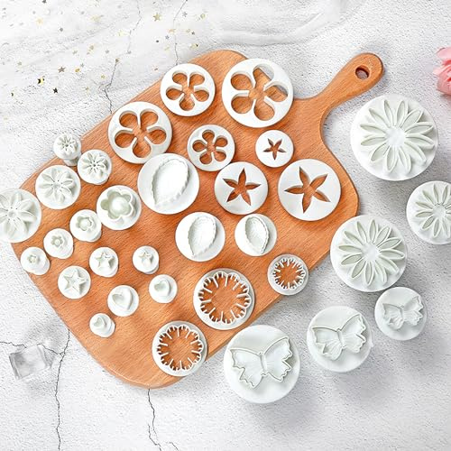 YUANHEHE Fondant Ausstecher Set 33 Stück: Cookie Cutter, Antihaft, Blumig, Weiß, Spülmaschinenfest