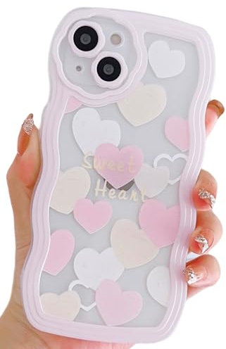 UICEAM Compatible with iPhone 7 Plus/8 Plus Case Clear with Heart Design for Women Girls,Aesthetic Cute Wavy Soft Shockproof Cell Phone Cover for iPhone 7plus/8plus (Light Pink)