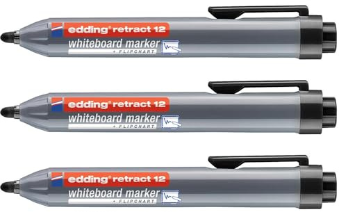 EDDING Whiteboard-Marker, Retract 12, Schwarz, Rundspitze, 1,5-3 mm, 3 Stück