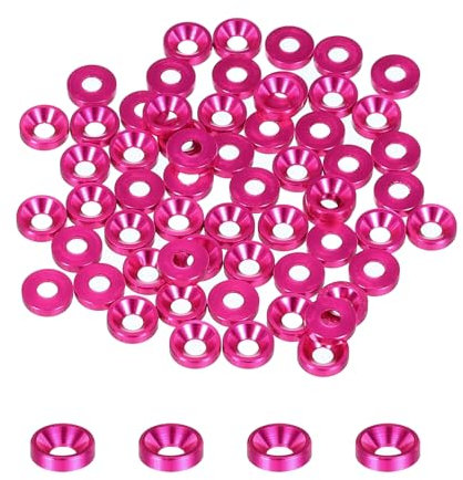 QUARKZMAN 60 arandelas avellanadas M3, aleación de aluminio anodizado de 8 mm/0,31, juntas de cabeza para tornillos RC/FPV/PC/piezas de accesorios para drones, rosa fuerte