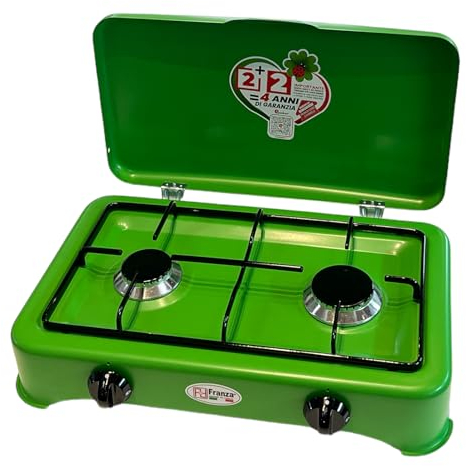 Fornello 2 fuochi a gas GPL verniciato verde mela per uso esterno Made in Italy completo di regolatore di pressione e 1500 mm. di tubo gas - 5326/VSP/GP