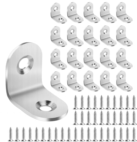 20 Pcs Angle Brackets Set, L-Shaped Brackets, Stainless Steel Corner Brace Plate, Heavy Duty Connector Bracket, 90 Joint Degree Right Angle Fixing Plates for Shelf, Table, Wood, Cabinet(20*20*16mm)