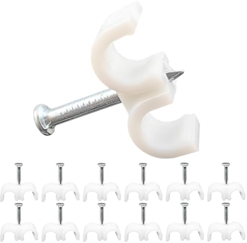 Ctyjia 50 Piezas Abrazaderas de Cable, 6MM Grapas para Cables con Clavos, Clips de Cable para Cable Gestión, Grapas Cable Pared
