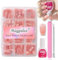 Maggidea False Nails Kit, 240 Pcs French Tip Press on Nails, Fake Nails Nude Base Glossy Full Cover Glue on Nails Nail Art Manicure for Women (Medium Long Ballerina- Nude Base)