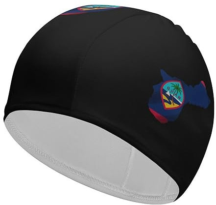 Bonnet de bain avec drapeau de la carte Guam pour homme et femme - Bonnet de bain confortable et durable
