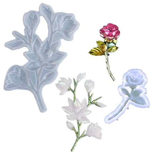 Attuslla 2 Stück 3D Blumem Silikonformen, Rose Blomst Silikonformen Epoxidharz Blüte Silikonform Gießform Fondant Dekorieren Blumen Backform für Hochzeits und Geburtstagstorten Dekoration