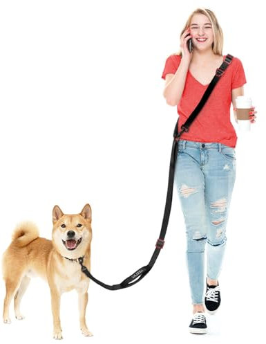 Freihändige Hundeleine für alle Formen, 2 - 3 m, doppelt verstellbare Schnalle, Crossbody mit gepolstertem Griff, für 1 oder 2 mittelgroße / große Hunde, 8 - 50 kg, Schwarz