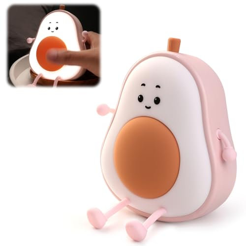Nachtlicht für Kinder Avocado, Kinder Nachtlicht LED Warmes und Weißes, Nachtlicht Kinder mit 3 Lichtmodi, Wiederaufladbar mit Type-C, Nachtlicht Kinder LED mit 3 Helligkeitsstufen (Rosa)