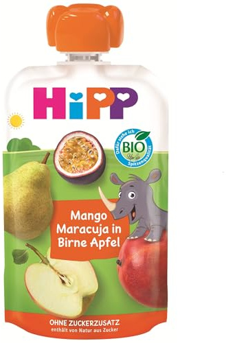 HiPP Bio Quetschie Mango-Maracuja in Birne-Apfel - Nick Nashorn (8 x 100g), ab 1 Jahr, 100% Fruchtpüree, ohne Zuckerzusatz, vegan, in bester Bio-Qualität