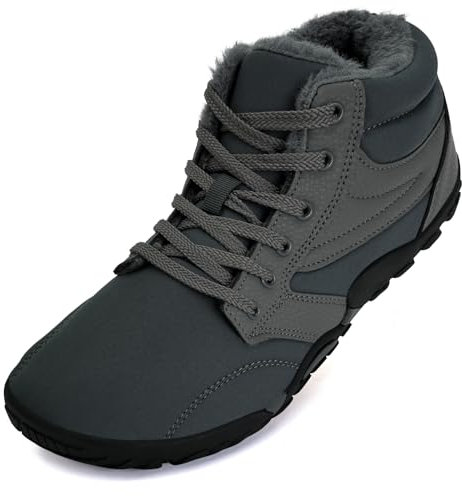 Mabove Zapatos descalzos para hombre y mujer, zapatos anchos para trail running con forro cálido, botas de nieve, gris, 38 EU Ancho