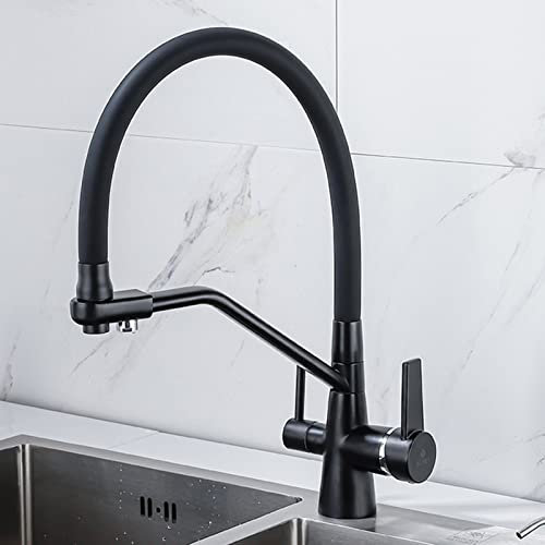 3 Way Kitchen Tap Pull Out Black Silicone Hose Kitchen Mixer Taps with Pull Out Spray 3 in 1 Water Filter Tap 360° Rotatable Black,Black