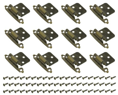 sourcing map Cabinet Inset Hinges, 12 Pcs 1/2 Overlay Semi-Concealed Hinges, Face Mount, Self-Closing, Bronze