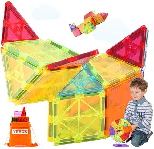 VEVOR Magnetische Bausteine, 180-teiliges magnetisches Bauset für Kinder, Magnetspielzeug mit 2 Autobasen und Riesenradständer, STEM-pädagogisches Konstruktions-Stapelspielzeug für Kinder ab 3 Jahren