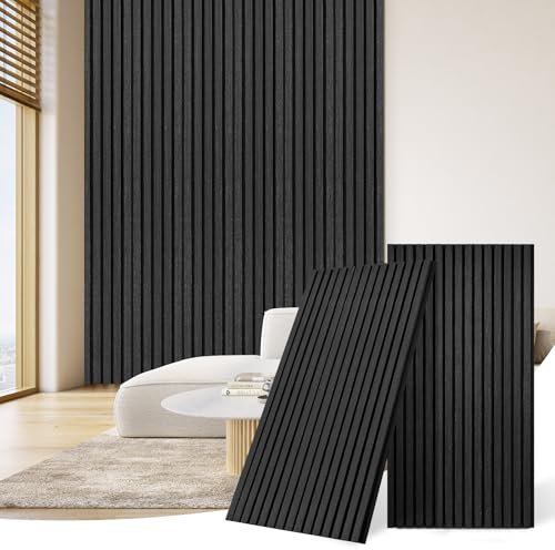 DOLLAR BOSS Lot de 2 Panneaux acoustiques en bois, panneaux muraux 3d 120x60cm, mur en bois, mur anti-bruit, panneaux acoustiques, mur avec moulures décoratives pour bureau&salle&cuisine Noir