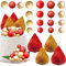 Gyufise 32Pcs Gold Balls Cake Toppers Paper Palm Fan Cake Topper Mini Balloon DIY Cake Insert Cake Decorations for Valentine's Day Wedding Bridal Shower Birthday Party Decorations Gold Red