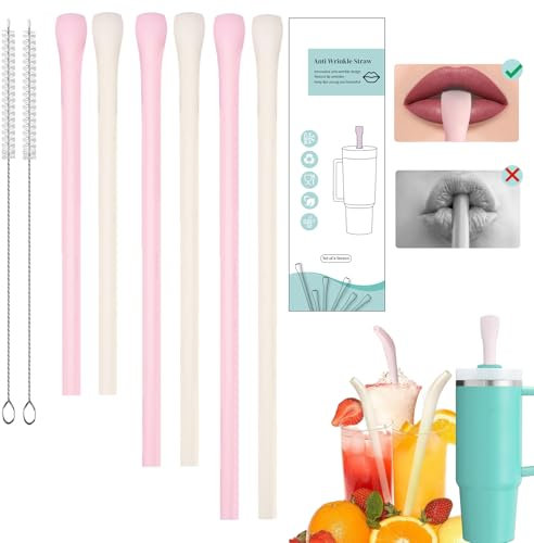 Anti Wrinkle Straw Set of 6 Reusable Straws Perfect for Stanley 40 oz and 30 oz Tumblers Specially Designed for Lip Filler Users Who Want to Keep Their Smiles Wrinkle Free