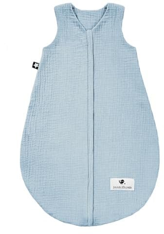 Julius Zöllner Musselin Sommerschlafsack denim, Größe 80 | aus weicher Musselin Baumwolle, sicher und schadstoffgepüft, ideal für warme Sommernächte