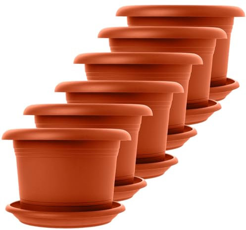 SUSTANIA Lot de 6 grands pots de fleurs d'extérieur en terre cuite - Diamètre : 30 cm - Avec soucoupe - Grand pot de fleurs extérieur - Résistant aux intempéries - Fabriqué en Allemagne