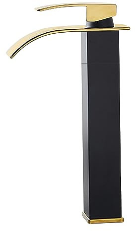 OWOHYG Rubinetti a Cascata Alti Miscelatore per lavabo da appoggio monoforo Rubinetti miscelatori in Acciaio Inossidabile per lavabo da Bagno, Nero Oro A (Nero Oro B)
