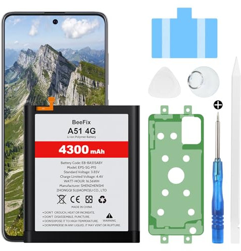 Beefix Akku für Samsung Galaxy A51 4G SM-A515F:4300mAh Ersatzakku Hoher Kapazität Li-Ion Polymer (EB-BA515ABY) mit professionellen Reparaturwerkzeugen