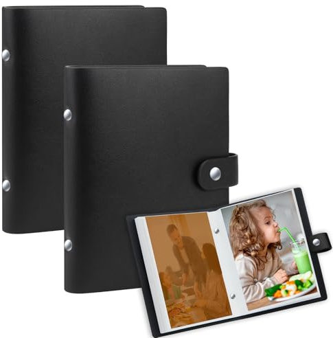 2 Pack kleines Fotalbum 10x15 cm, Lederbezug, Hochformat-Fotalbum, Mini-Fotobuch für 4x6 Bilder mit 52 Fächern, 6x4 Bildalbum für Familienfotos, Jubiläen, Babyfotos und Urlaubsaufnahmen (Schwarz)