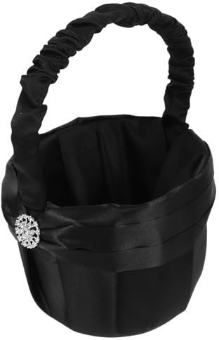 Schwarzes Blumenmädchenkörbchen mit Strasssteinen, Blumenkorb Hochzeit | Griff, Tragbar und Stabil für Blütenblätter oder Süßigkeiten bei Feier und Zeremonie