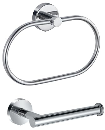 Anneau Porte-Papier/Serviette, Eolax Chromé Accessoires de Salle de Bains, Porte-Rouleau Perforé et Porte-Serviette en Aen Acier Inoxydable, Fixation Murale, 2 Pièces