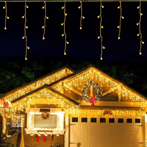 LEDYA Lichterkette Außen, 19M 720led Eisregen Lichterkette Außen Warmweiß, Lichterkette Weihnachten Eisregen Außen, Weihnachtsdeko Aussen 8 Modi für Kinderzimmer Fenster Balkon Garten Garage