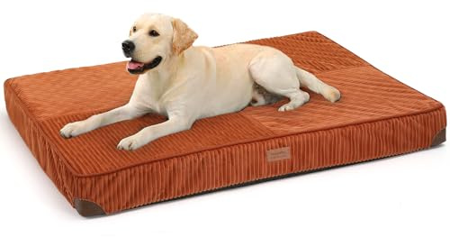 FUKUMARU Orthopädisches Hundebett Grosse Hunde - 107x76x10 cm, waschbares Hundekissen mit wasserdichter Gewebeschicht, kuschelige Hundematte, Hundematratze, Anti-Rutsch Hundecouch, Orange.