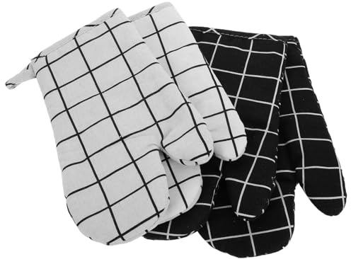UKCOCO 4pcs Nordic Style High Heat Resistant Oven Mitt Cotton Linen Kitchen Gloves for Baking Scalding Microwave Toaster Oven Use Decorative and Easy Maintenance