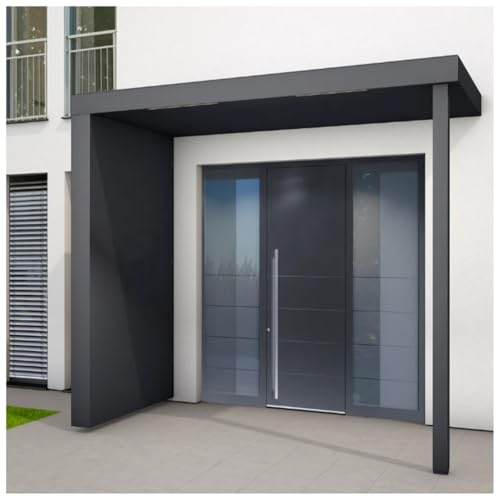 Gutta Vordach für Haustür mit Seitenteil - wetterfeste Aluminium Überdachung für Eingangstür - Sonnen- und Regenschutz für den Eingangsbereich & Fassade - 250 cm mit Seitenteil Links und Pfosten
