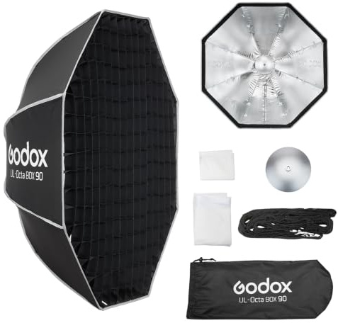 Godox UL-Octa Box 90cm / 35 Pulgadas de liberación rápida Softbox Octogonal | Ventana Octogonal Plegable con difusores, instalación rápida, Compatible con Montura
