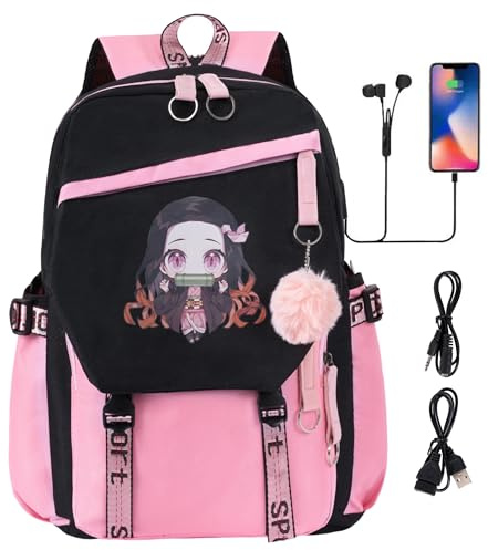 Roffatide Anime Schule Rucksack Laptop Rucksack für Mädchen Jungen mit USB Ladeanschluss und Kopfhörer Port
