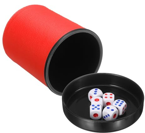 sourcing map Professional Dice Cup, PU Leather Shaker Cups with Lid Includes 6 Dot Dice for Bar Gatherings Party Board Games, Red
