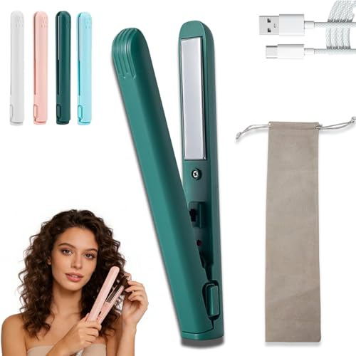 2 in 1 MINI Curling Iron, 2026 New MINI Glätteisen, MINI Lockenstab für Kurze Haare, Kleiner Haarglätter, Fast Heating, Travel Size USB Plug-in Powered Hair Curler Flat Iron for All Hair Types (B)