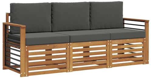 vidaXL Sofagarnituren 3 pcs Natur und Anthrazit Massivholz Akazie, Moderne Gartenmöbelsets, wetterfeste Sitzmöbel, Akazien-Sofa, Flexible Lounge-Lösungen für die Terrasse