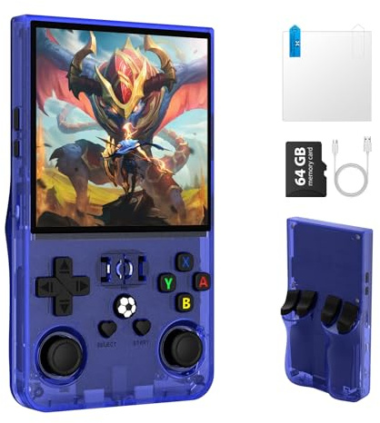 R36MAX Retro Handheld Game Console, Retro Gaming Console with 4.0 Inch IPS HD Screen, Portable Video Game Console with Open Linux System & 4000mAh Battery (Blue 64GB)