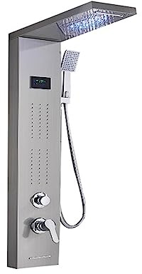 CUDTAPI Digital Shower System, Shower Faucets ，Mixer Tap Black Bathroom Panel， LED Column with Digital Display LED Display Shower Controller(Brushed 8011)