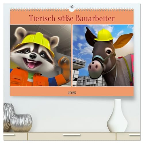 Tierisch süße Bauarbeiter (hochwertiger Premium Wandkalender 2026 DIN A2 quer), Kunstdruck in Hochglanz: Lustige Tiere als Bauarbeiter angezogen auf der Baustelle (CALVENDO Tiere)