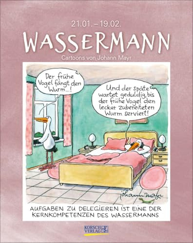 Wassermann 2026: Sternzeichenkalender-Cartoonkalender als Wandkalender im Format 19 x 24 cm.