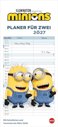 Minions Planer für zwei 2027: Kalender mit den kleinen gelben Chaos-Charakteren aus den Filmen. Partnerplaner, ein absoluter Hingucker und praktischer Überblick über alle wichtigen Termine.